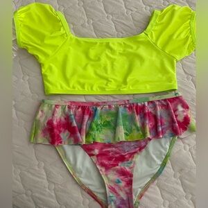 Kids Neon Green and Tie-Dye Swim Set